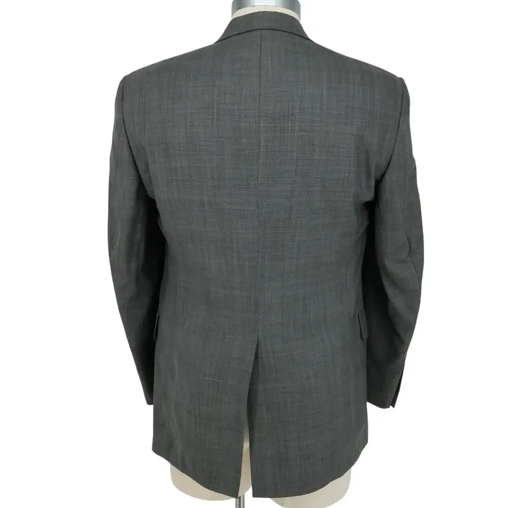 Hart Schaffner Marx Suit Mens 41R Gray Plaid Wool Pleated Cuffed Pants Vintage